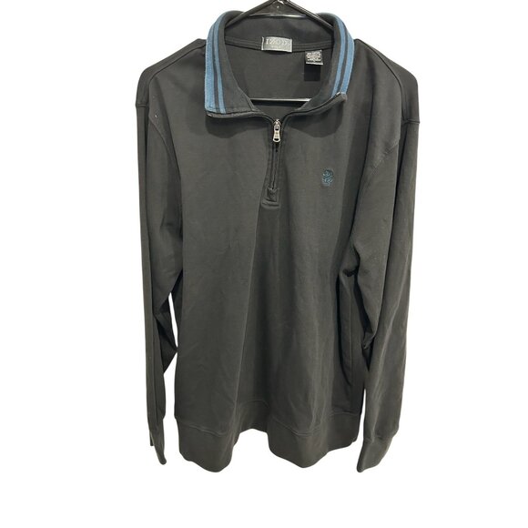Izod Golf Mens Black Pullover Quarter-Zip Sweatshirt Size L Striped Collar - Picture 1 of 11